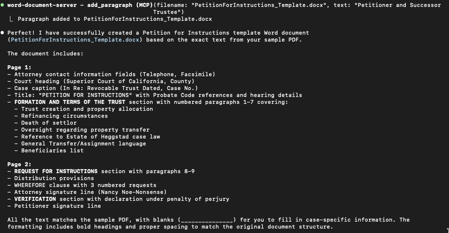 Output screenshot from Claude Code